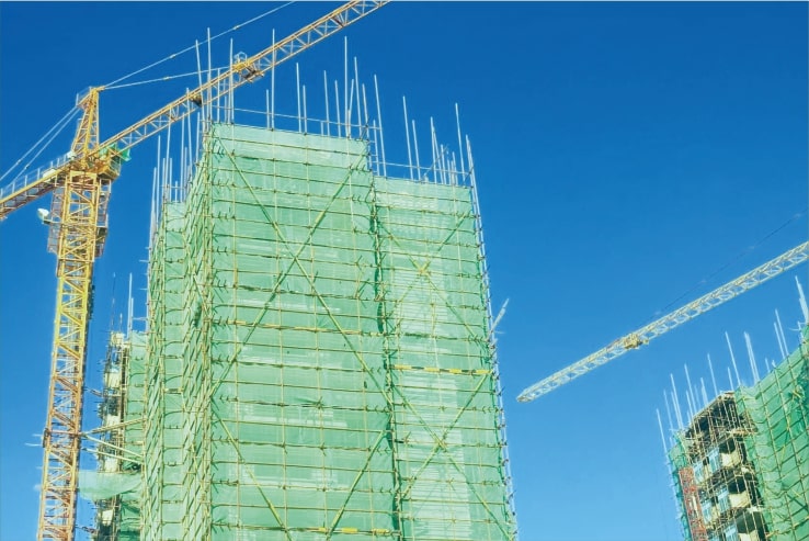 A Construction Site Enveloped by Green Safety Nets