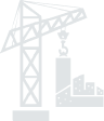 Construction white icon showing crane and building, representing safety and construction products by Indonet Group