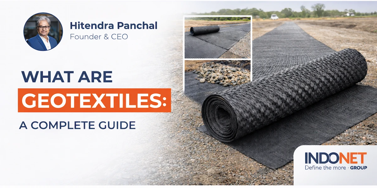 Geotextiles used in construction for soil stabilization, road reinforcement, drainage, and erosion control