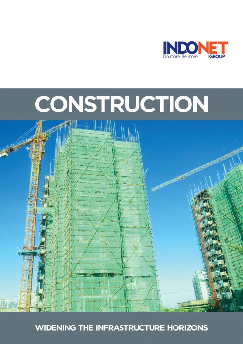 Indonet construction catalogue cover showing high-rise buildings under scaffolding