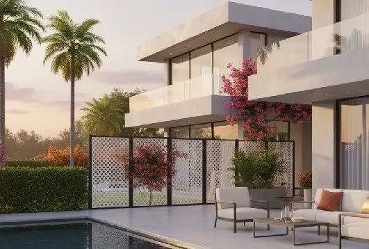 Indonet Lato Fence modular outdoor fencing panels used for poolside boundary separation