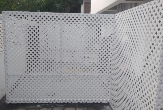 Indonet Lato Fence white outdoor lattice panels installed for residential boundary privacy