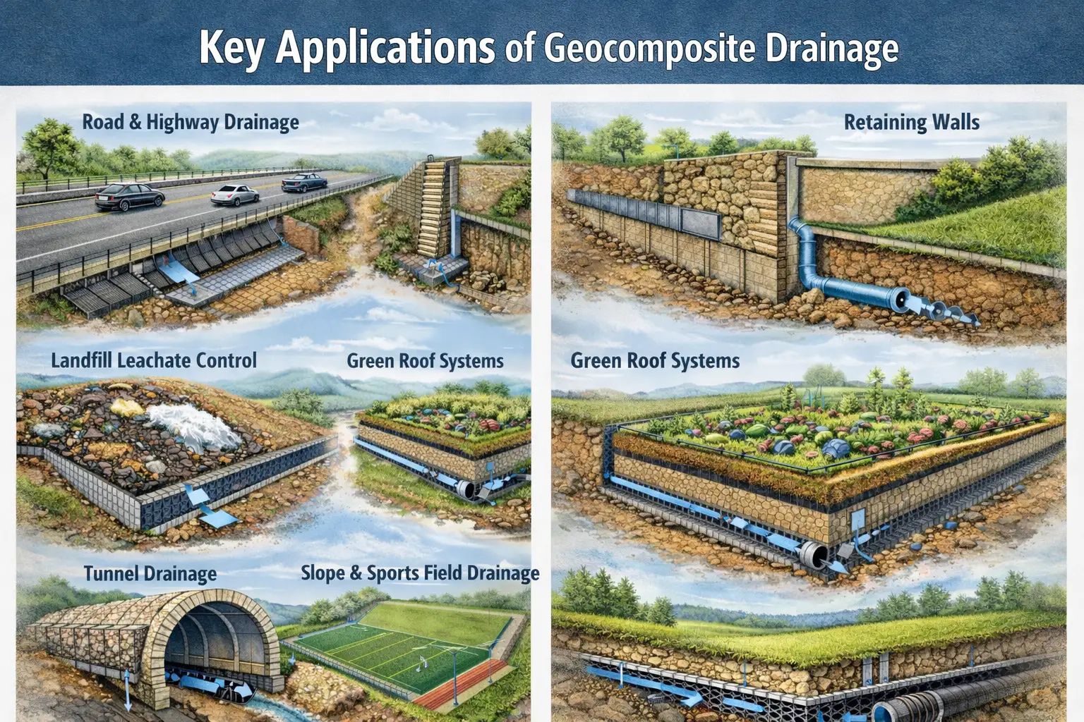 applications of geocomposite drainage layer