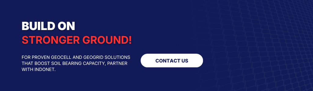 CTA banner promoting geogrid and geocell solutions to build stronger ground and improve soil bearing capacity