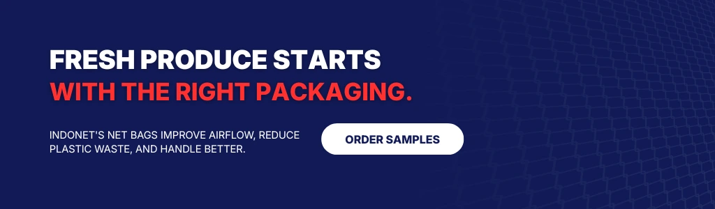 Breathable net bags for fresh produce packaging that improve airflow and reduce plastic usage
