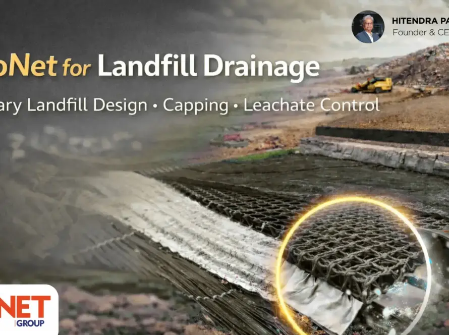Geonet drainage layer in sanitary landfill design used for leachate control and landfill capping applications