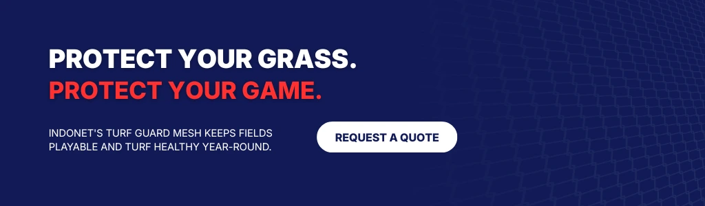 Turf guard mesh used on sports fields to protect grass surfaces