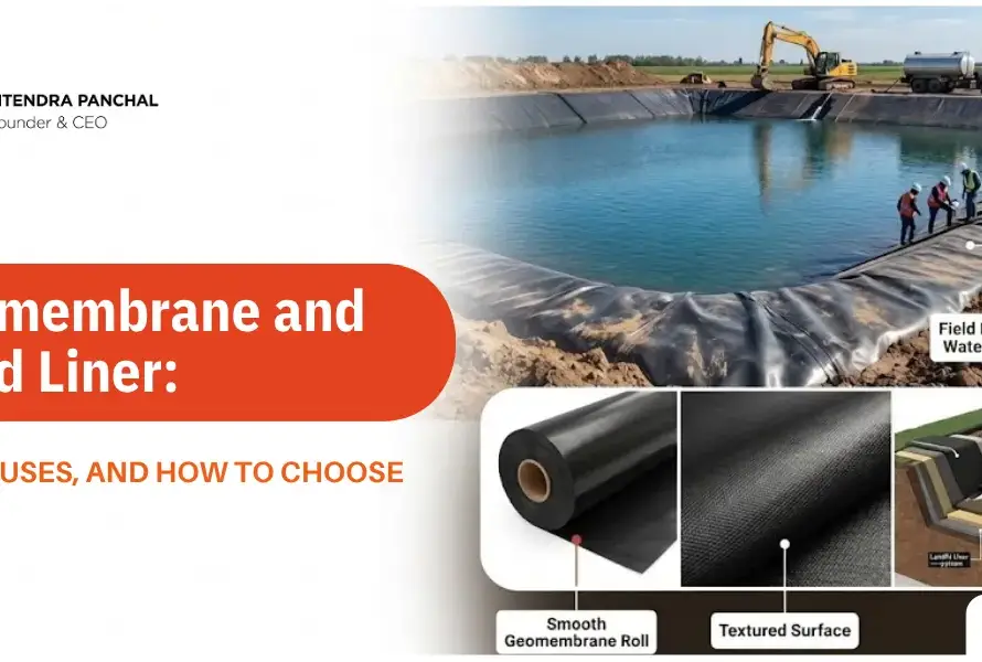 Geomembrane and pond liner for water reservoirs showing HDPE liner, textured geomembrane, and liner system layers