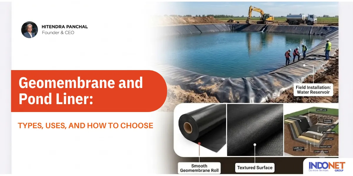 Geomembrane and pond liner for water reservoirs showing HDPE liner, textured geomembrane, and liner system layers