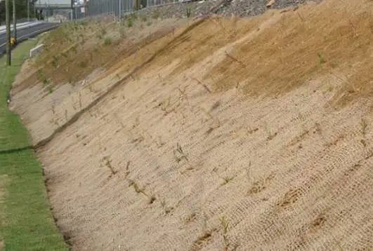 Coir geotextile mat used for slope stabilization, and erosion control